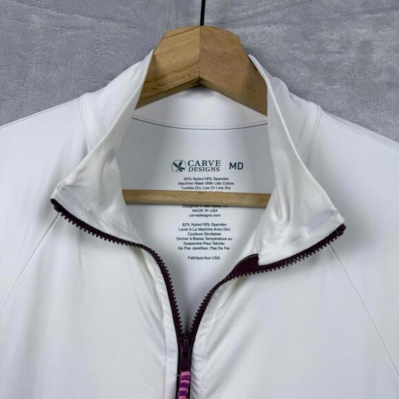 Carve Designs White Zip Jacket Size M Lightweight Stretchy Spandax USA Made Gym - Picture 3 of 9